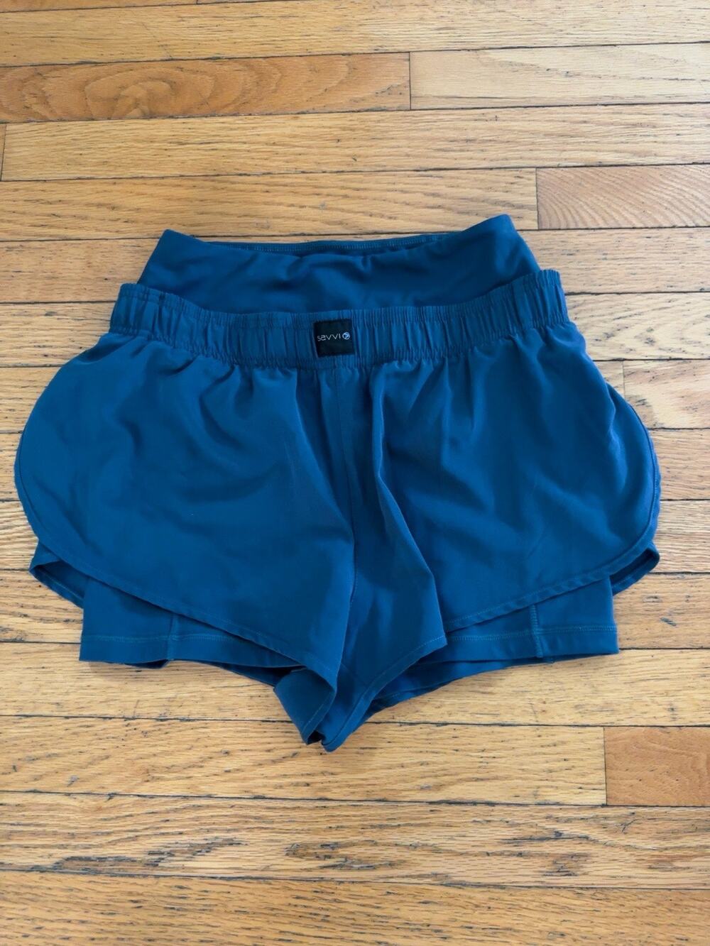 Savvi Womens Small Athletic Running Shorts Built In Liner Blue Workout Gym - Picture 1 of 5